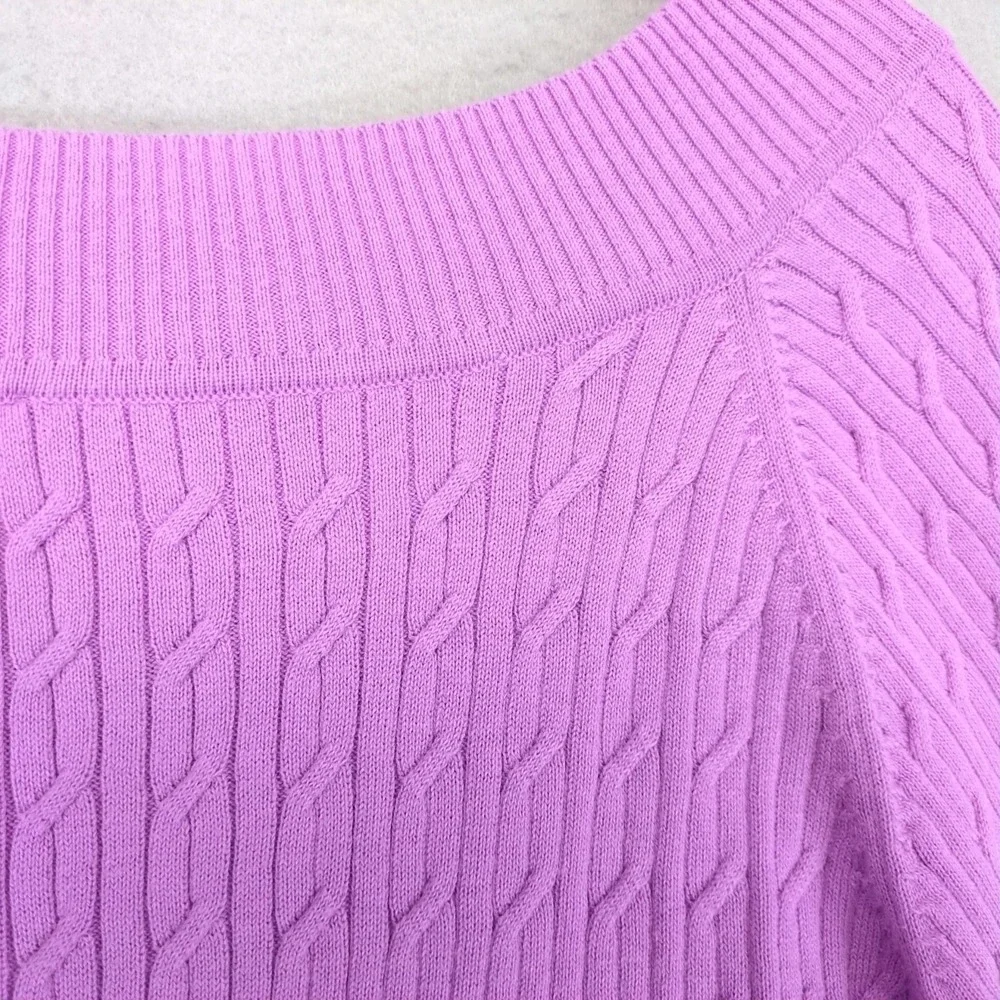 Talbots Purple Cable Knit Boat Neck Pullover Sweater Womens XL Pima Cotton Chic